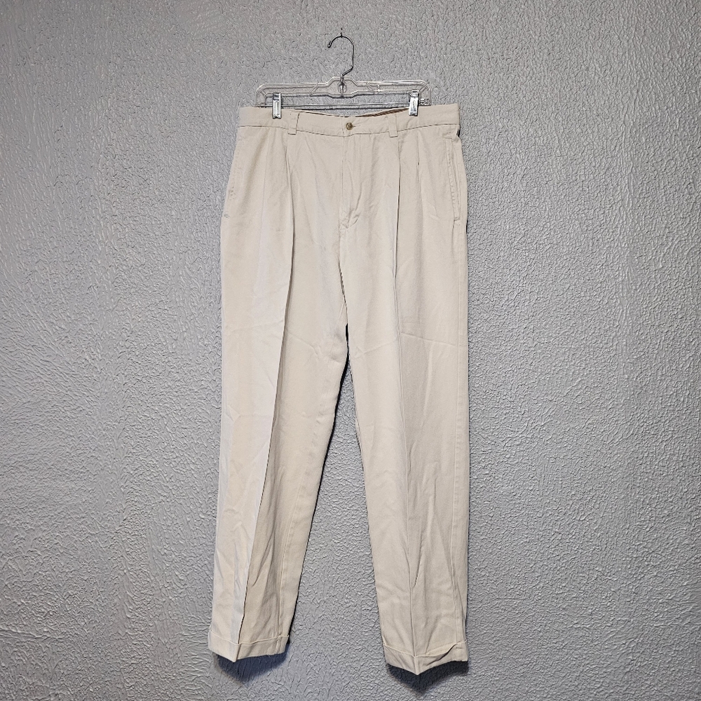Tommy Bahama Silk Pants Mens Size 36XUFN Khaki Pleated Relaxed Grandpa